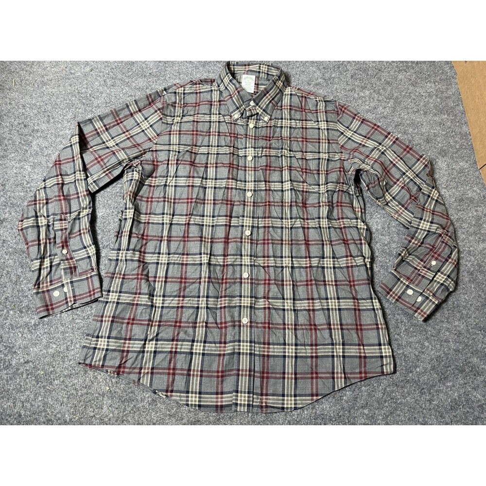 Brooks Brothers Dress Shirt Mens XL Plaid Milano Non Iron Button-Down Cotton LS